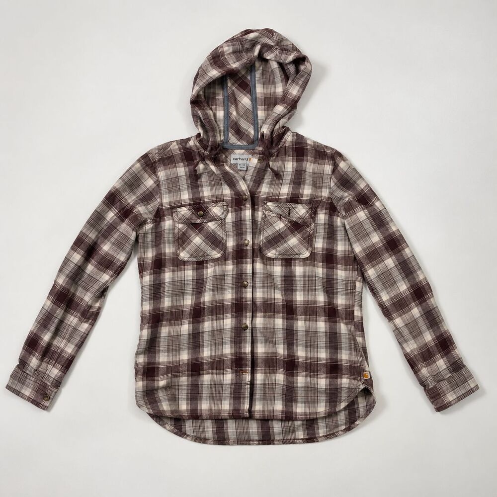 Title: Carhartt Men’s Hooded Flannel Shirt Jacket Brown Plaid Size Medium